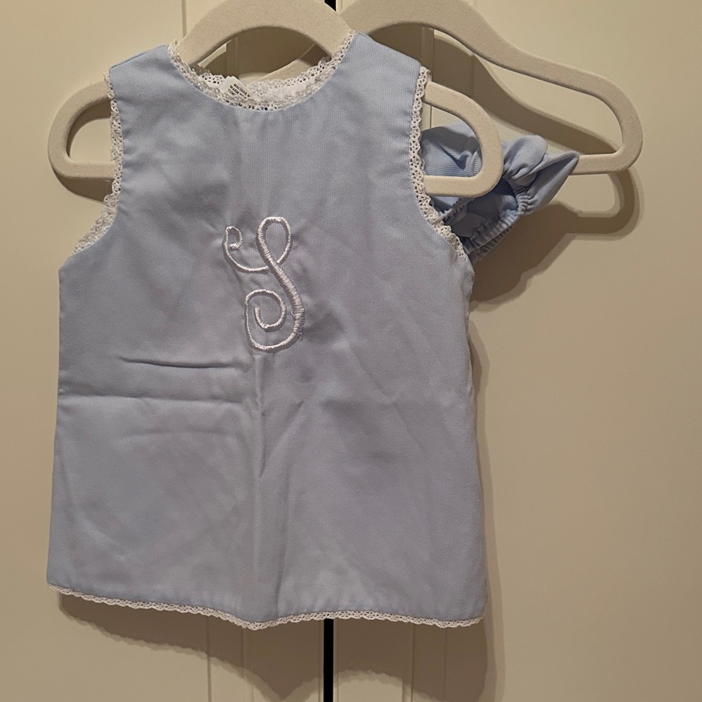 Light Blue Monogrammed Sleeveless Tulip Back Bloomer Set